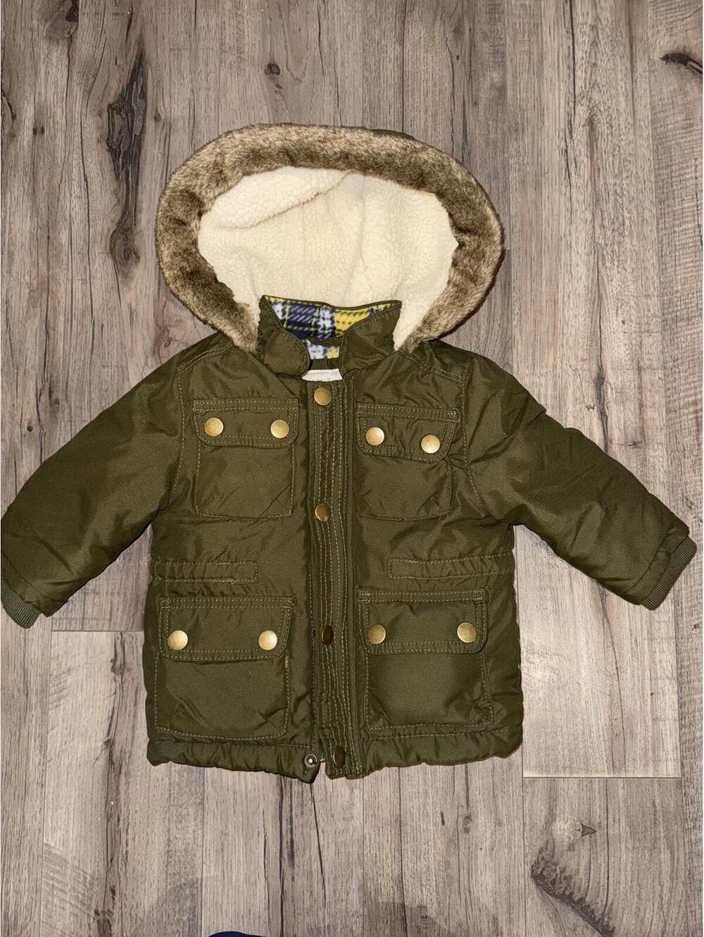 Baby Winter Coat Toddler 12 Months Green Multi Pocket Fur Hood‎ Warm Jacket